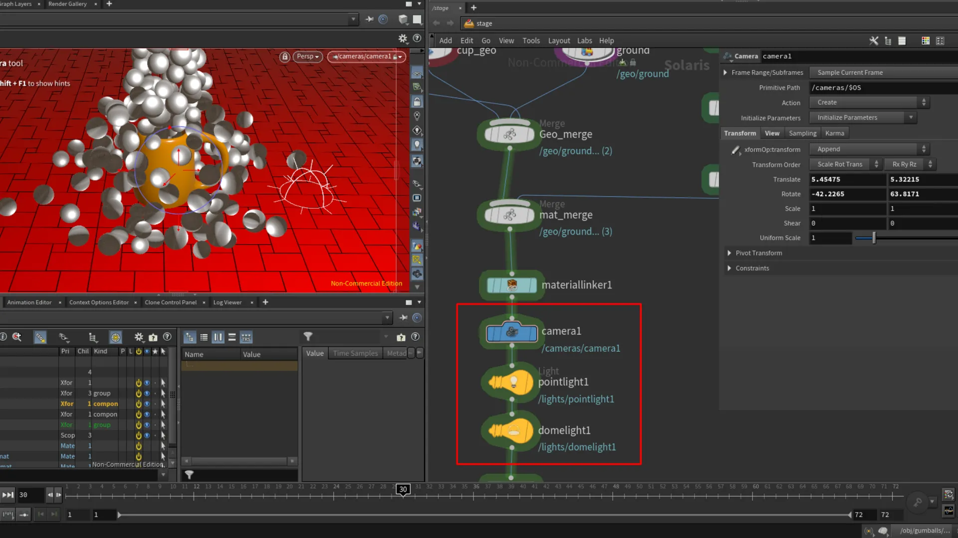 Camera and lights nodes.