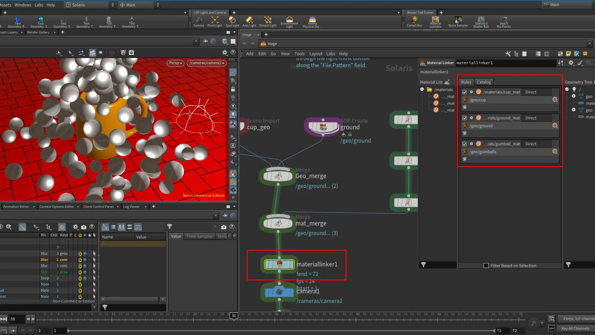 Inside the grid geometry level, we add a uv project node