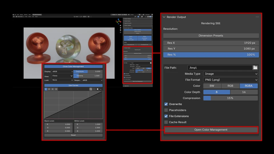 Render output color management