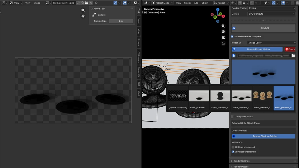 Render the selected object as shadow catcher.